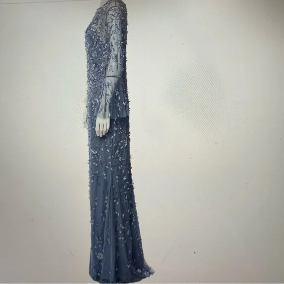 Theia Blue Embellished Maxi Dress - Picture 2 of 6